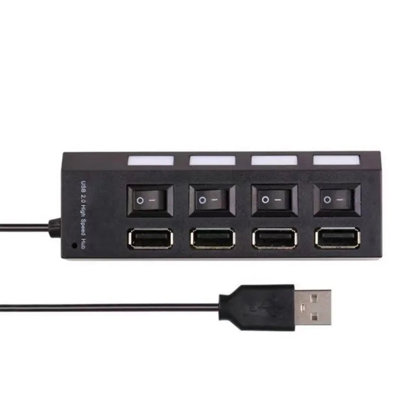 Hub USB 2.0 com 4 compartimentos, porta de carga USB 2.0